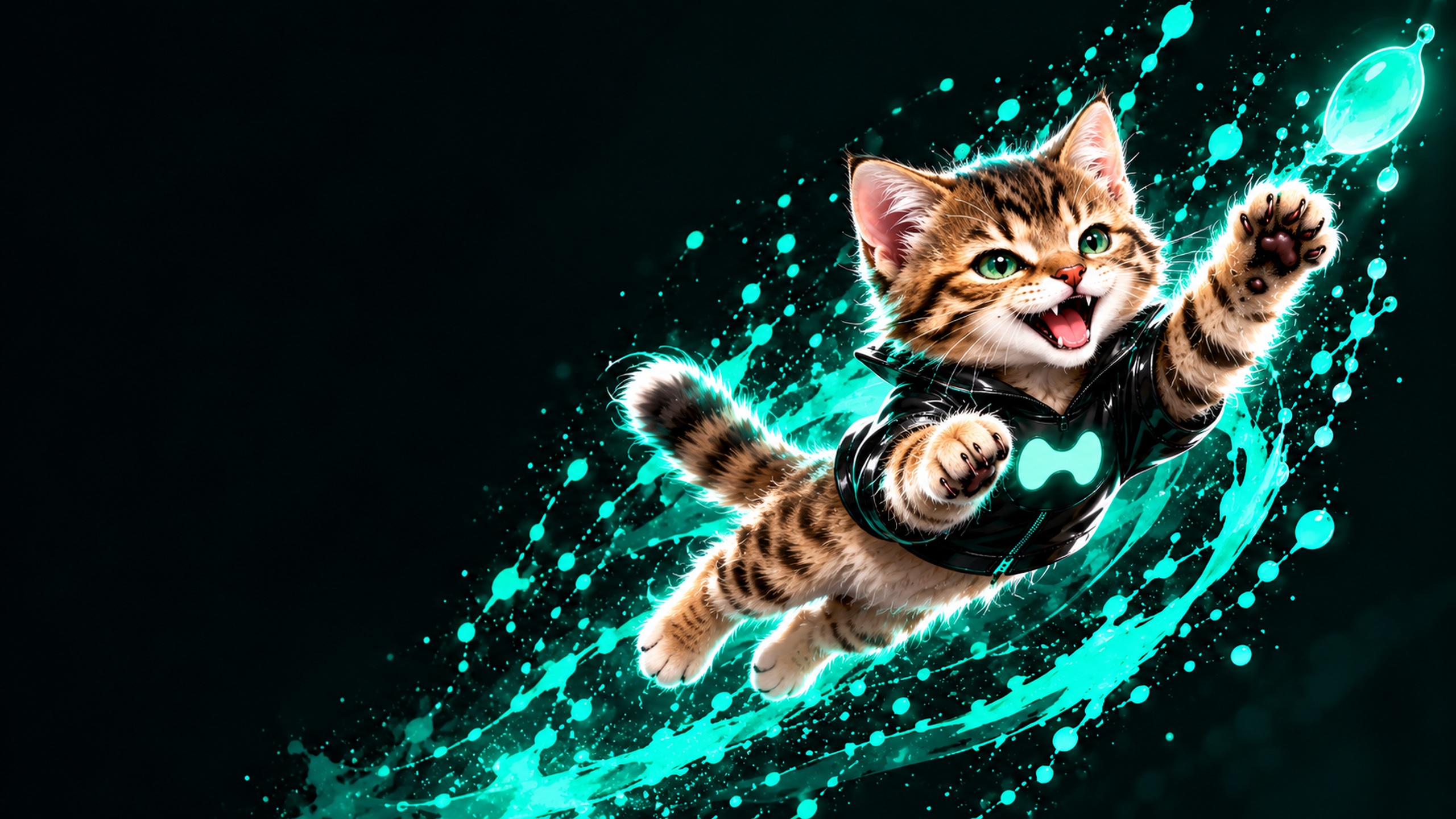TYGR leaping toward a glowing mint droplet