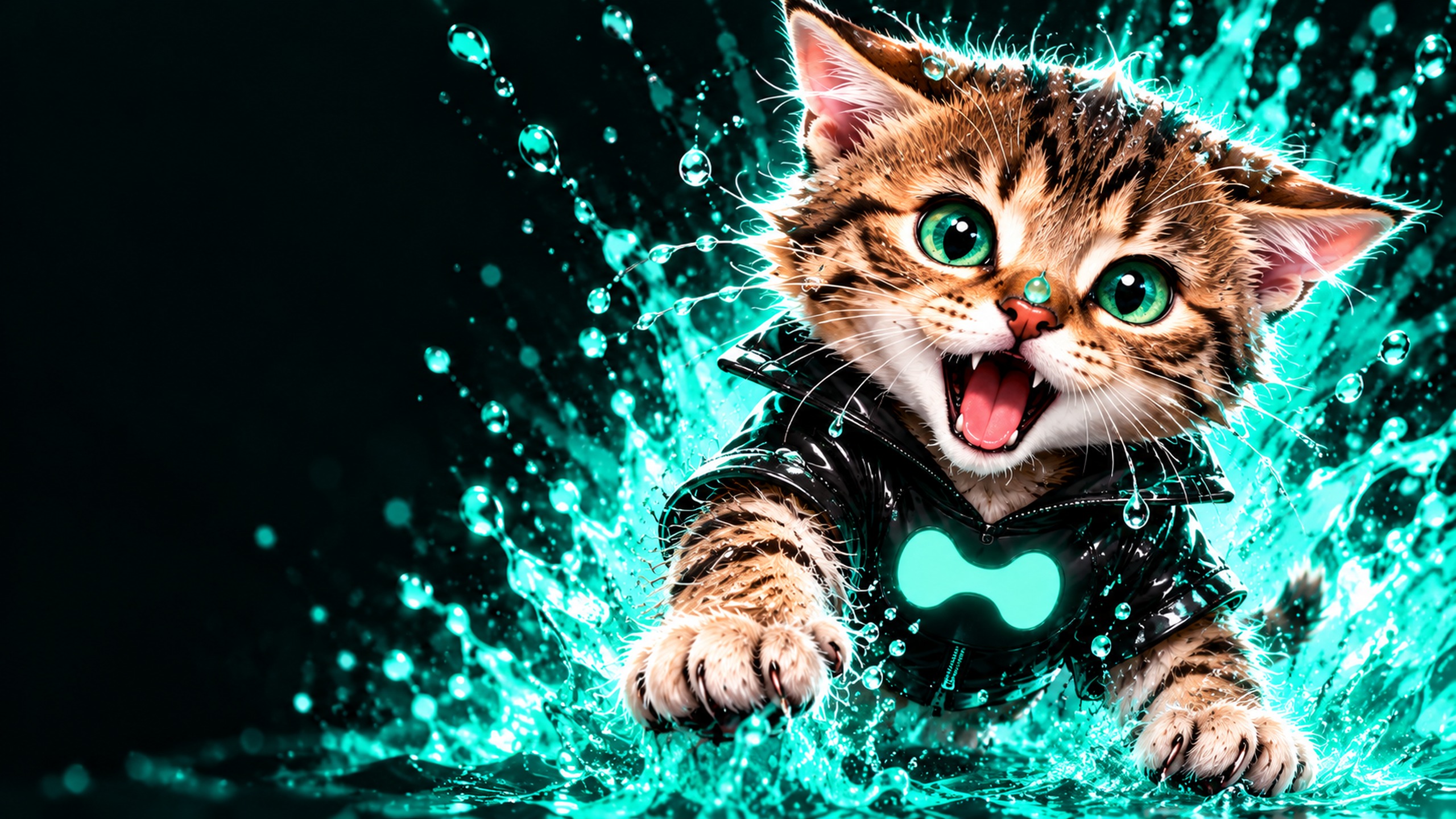 A huge turquoise splash bursting behind TYGR